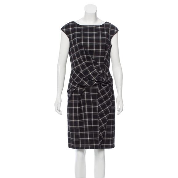 David Meister Black Plaid Cap Sleeve Sheath Dress 8 M Scoop Neck Career Work - Picture 9 of 11